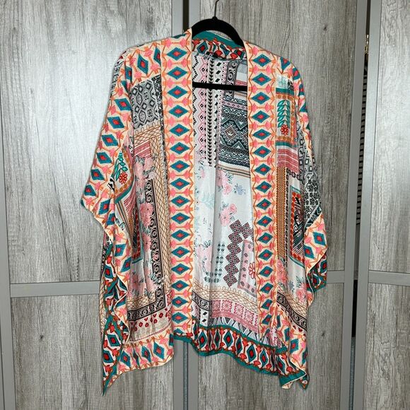 Tolani Kimono Cardigan Patchwork Boho Beachy Embroidered Duster One Size - Picture 1 of 7